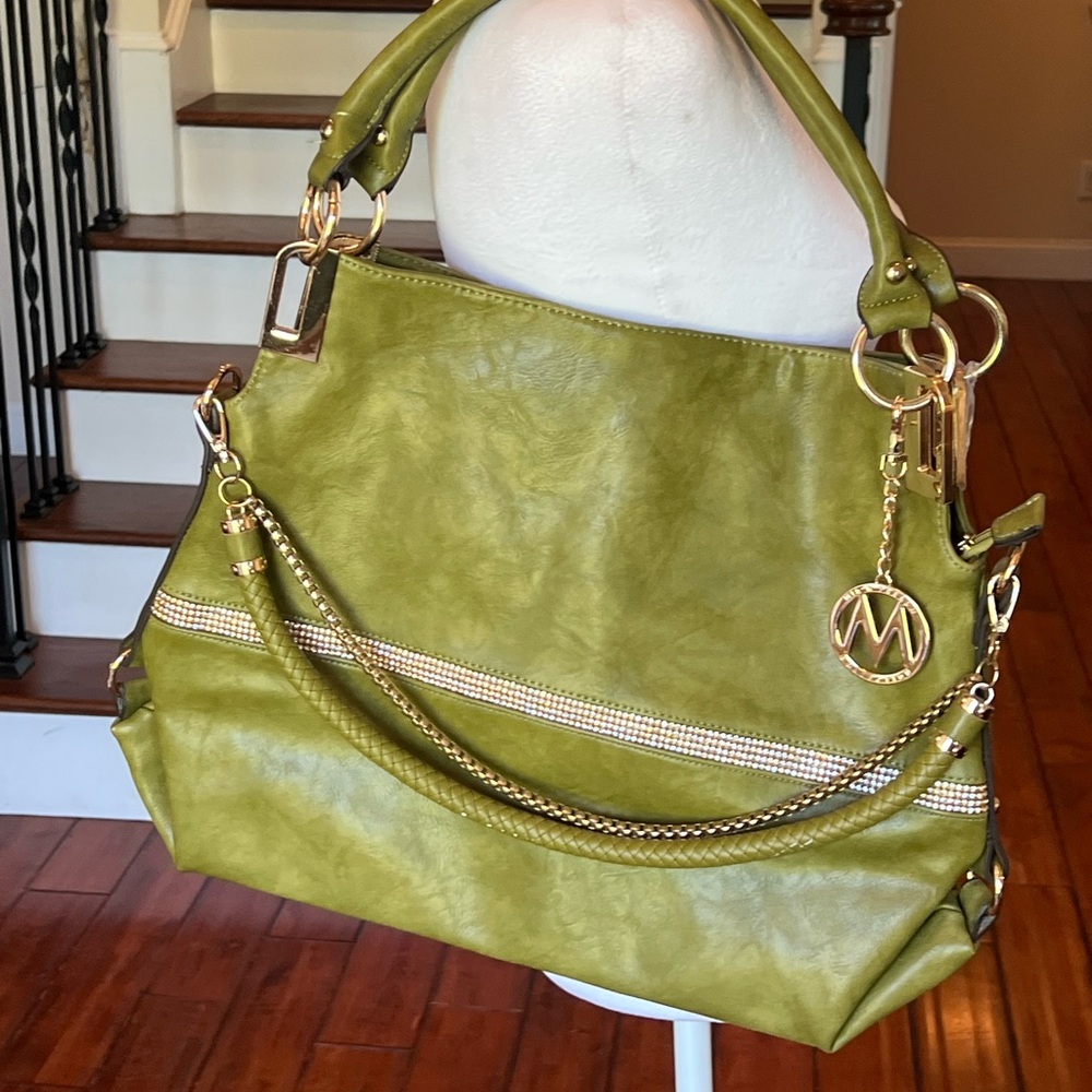 Green Handbag with Gold Accents
